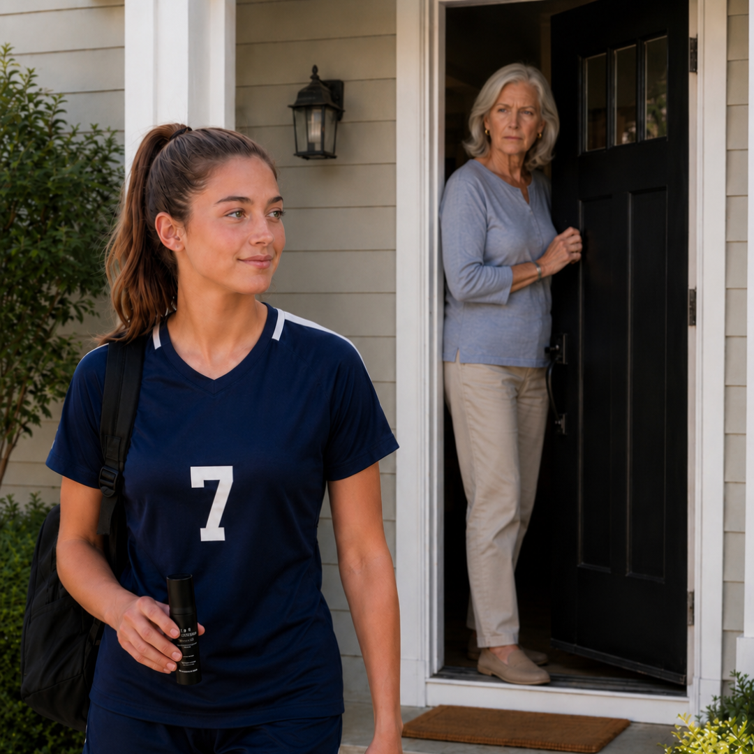 Athlete leaving porch after respectful fundraising ask